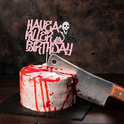 Miniatura 6 de Gyufise 1 pieza de decoración de pastel de cumpleaños con purpurina montada de terror clásico de Halloween para temática de terror sangriento,