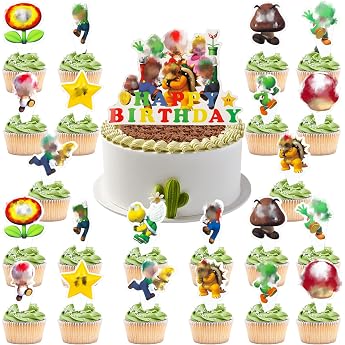 Cake Decoration Children's Cake Decoration Bros Children's Birthday Cake Decoration Cartoon Cake Topper Set Happy Birthday Cupcake Topper for Boys Girls Birthday Party Cake Figures DIY Cake Decoration Supplies