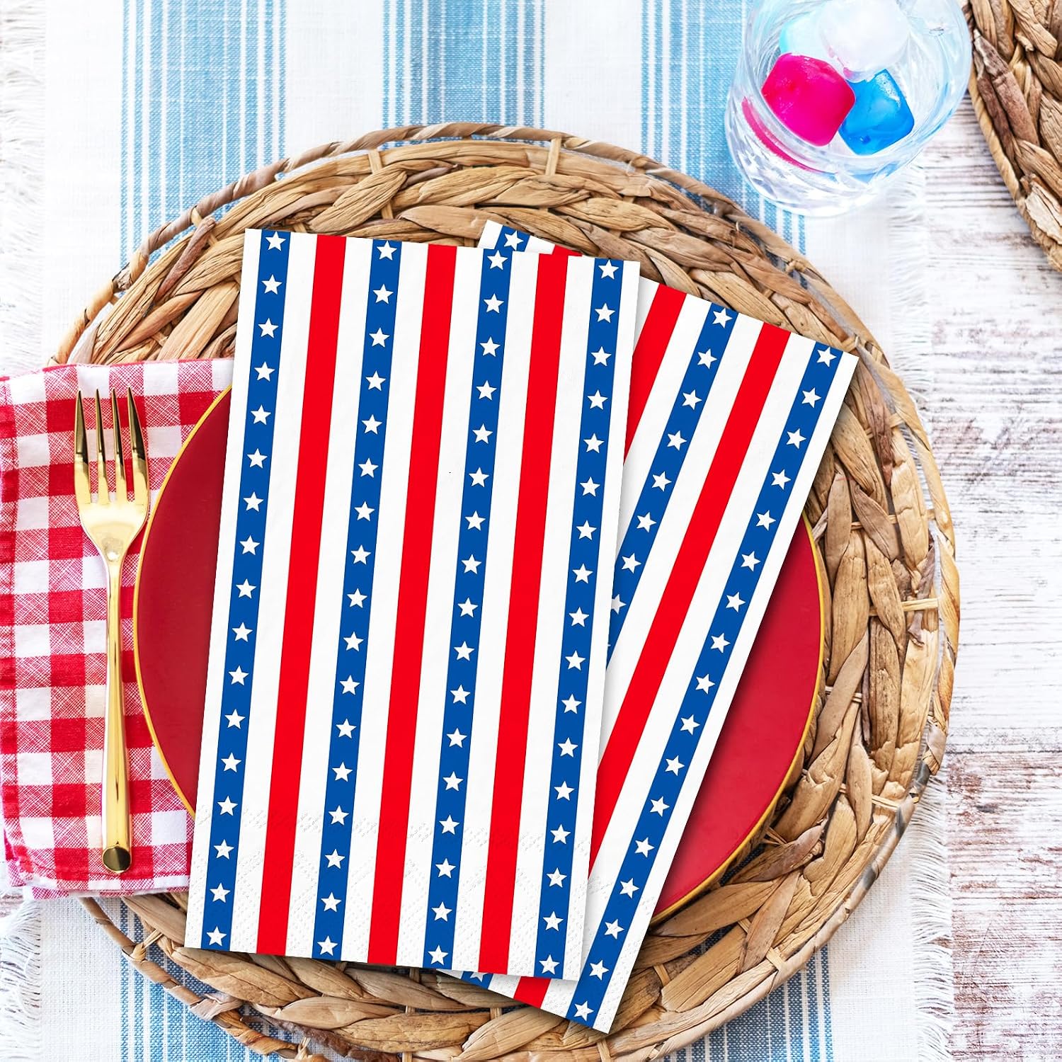 Whaline 50Pcs Patriotic Guest Napkins Disposable Napkins Red Blue White Star Stripe Dinner Hand Paper Napkin Towel for 250th Anniversary 4th of July Independence Day Kitchen Bathroom Supplies