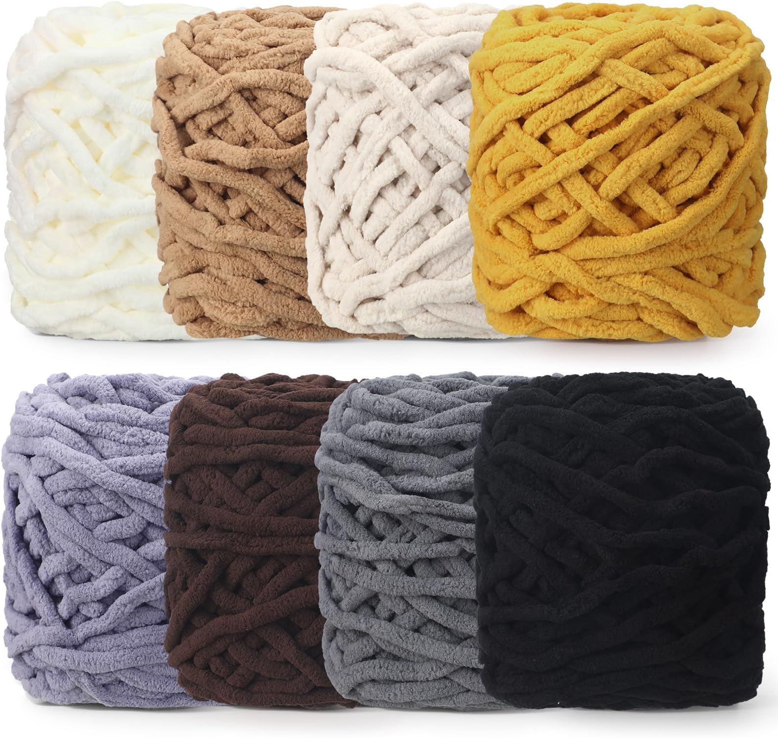 Buryeah 8 Pack Chunky Chenille Yarn for Crocheting Soft Thick Fluffy Yarn for Hand Knitting Bulky Velvet Blanket Plush for Weaving DIY Crafts Each 3.5 oz 55 Yards (Brown Series)