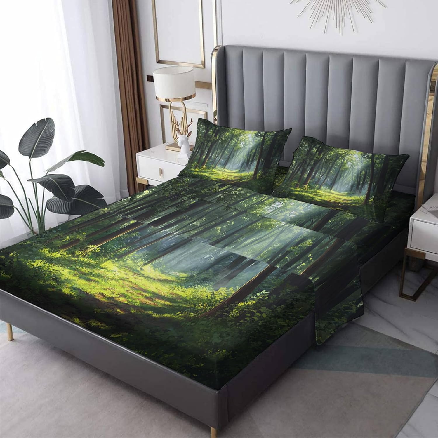 Twin Sheets Set, Forest Nature Bed Sheet & Gifts, Soft Microfiber & Deep Pocket & Wrinkle Free