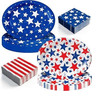 120pcs 4th of July Plates Napkins Patriotic Party Supplies Disposable 10" x 12" Large Heavy Oval Paper Plates American Flag Themed Tableware Set for 4th of July Decorations