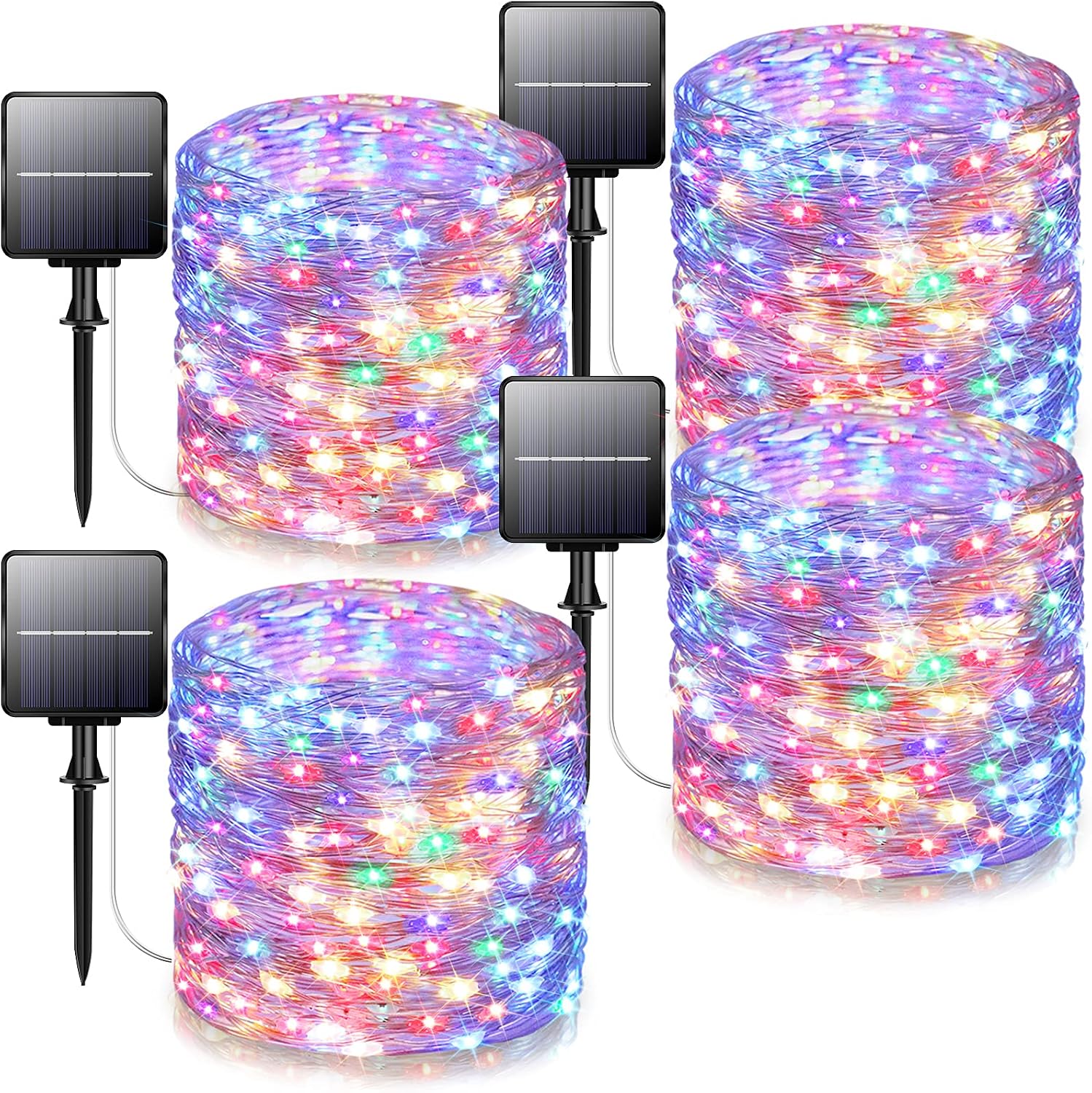 Super-Long 320Ft Solar String Lights Outdoor Waterproof, Solar Powered Fairy Lights 4-Pack 960 LED Silver Wire Twinkle Lights, Solar Outdoor Lights Decorative for Garden Tree Christmas, Multi-Color