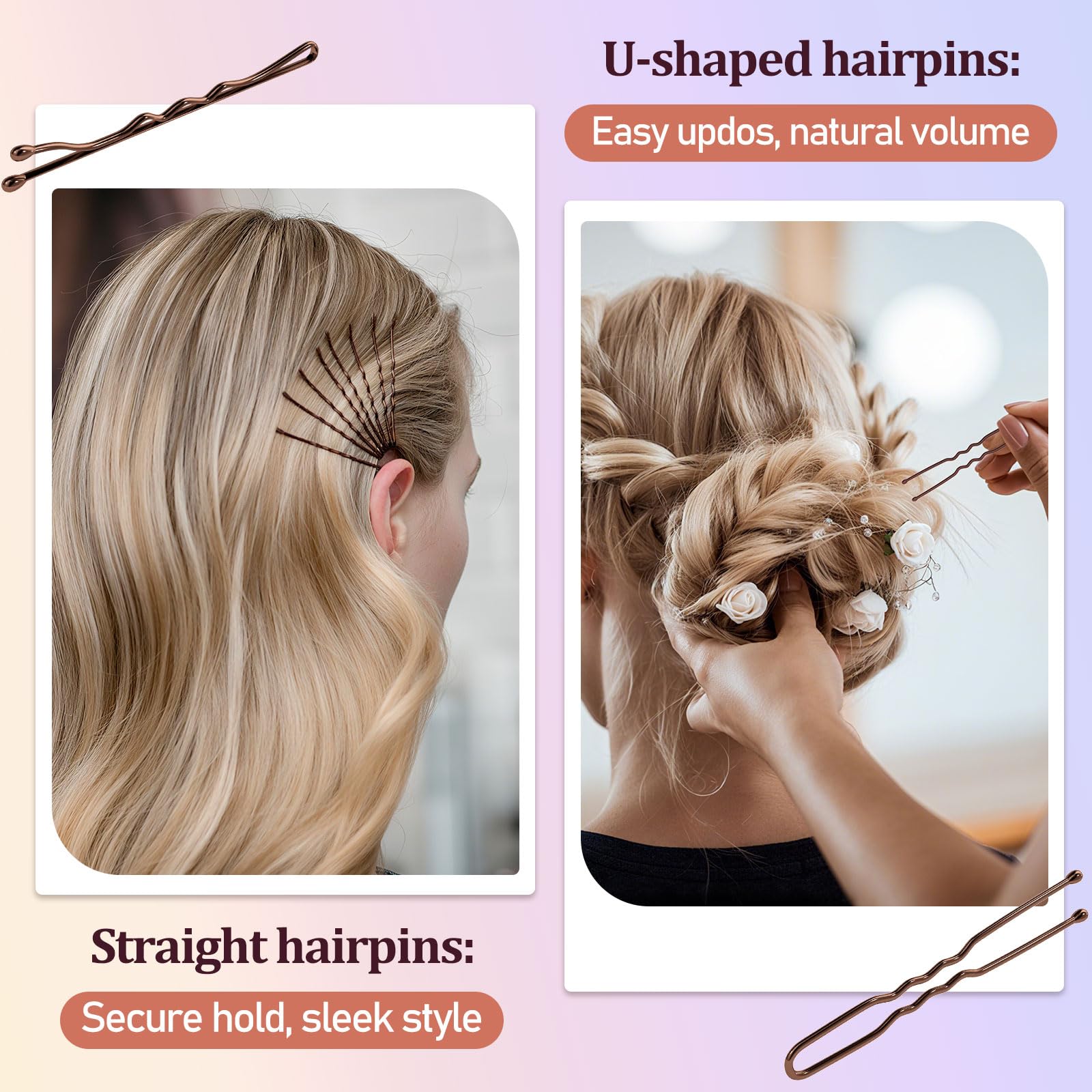 385 Pezzi Fermagli per Capelli Kit, 150 Forcine U, 125 Forcine Piatte, 100 Elastici Trasparenti per Capelli, 6 Retina Chignon, 4 Scrunchies, Accessori Fermagli Donna Set con Scatola, Marrone