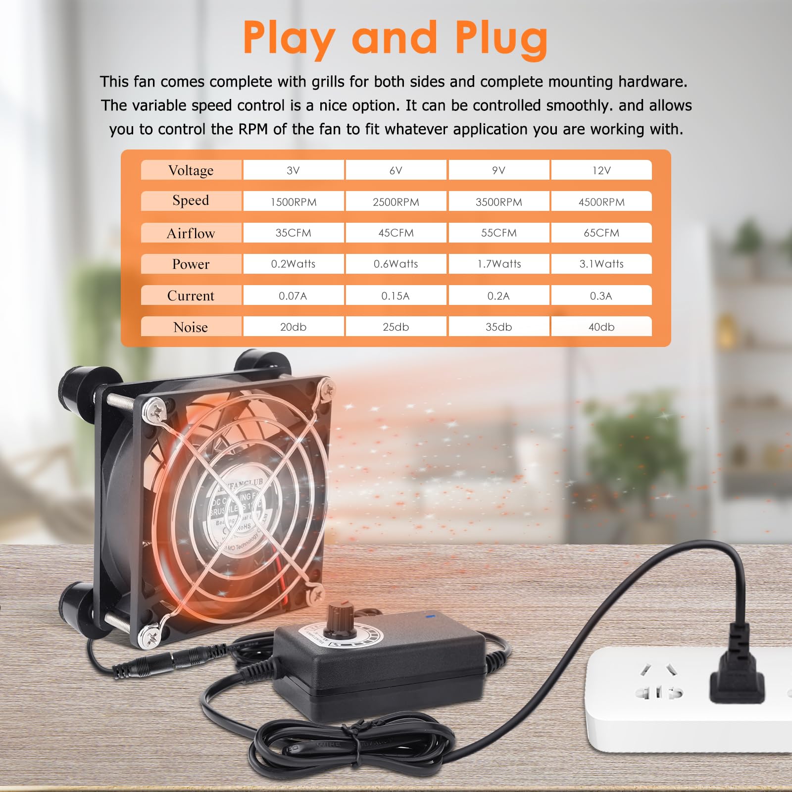Ventilador de computadora pequeño de 3.150 in con enchufe de CA, ventilador de 110 V 120 V 220 V 240 V con controlador de velocidad, refrigeración para PC de juegos, módem, gabinete, 2