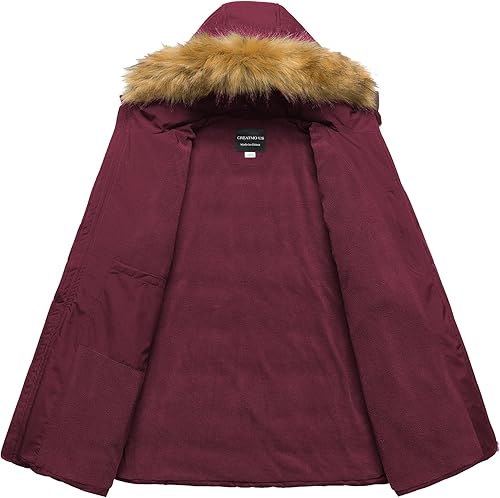 Miniatura 3 de CREATMO US Abrigos de invierno de talla grande para mujer, chaqueta larga acolchada con forro polar, parka con capucha de piel extraíble, disponible