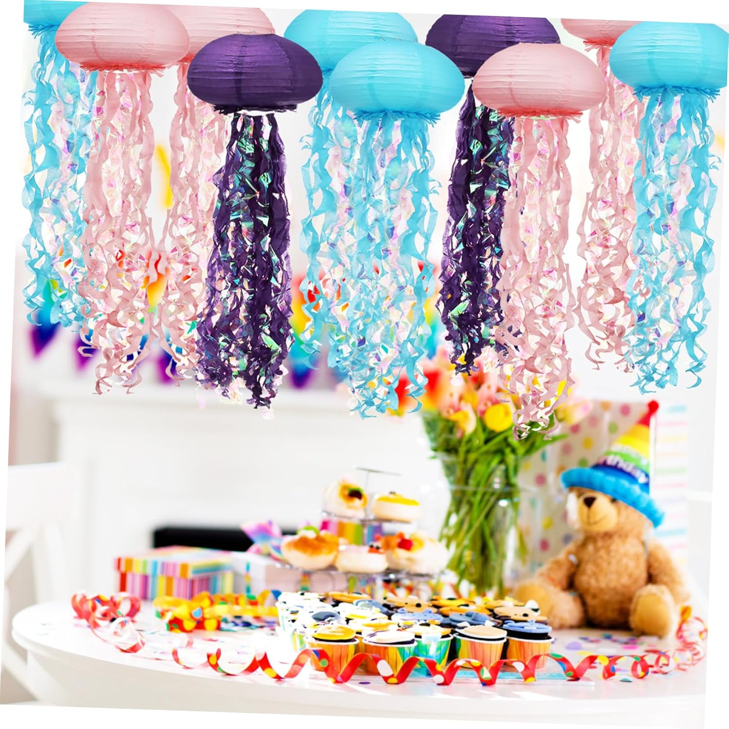 3pcs Jellyfish Paper Lanterns Mermaid Party Decor Beach Party Decor Ocean Themed Decorations Hanging Jellyfish Lights