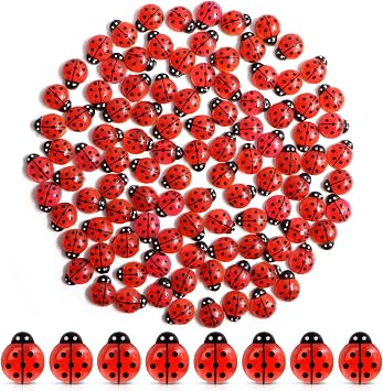 100 PCS Mini Resin Ladybugs, Miniature Ladybugs Figurines, Tiny Resin Ladybug Animals for Dollhouse, Cake Decorations, Fairy Garden Landscape, DIY Craft