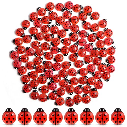 100 PCS Mini Resin Ladybugs, Miniature Ladybugs Figurines, Tiny Resin