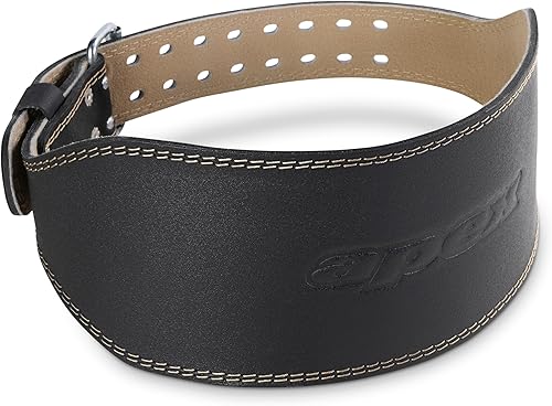 Apex by Marcy - Cinturón acolchado de cuero genuino de 6 pulgadas de ancho con soporte grueso en la espalda y hebilla de doble punta, duradero,