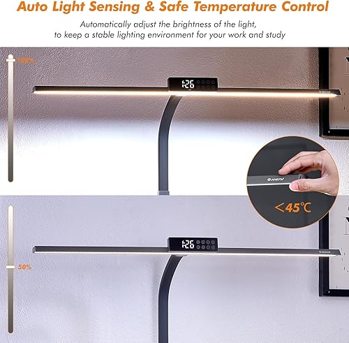 Miniatura 7 de G Keni Lámpara de escritorio LED ultra brillante de 3400 lm con reloj para oficina en casa, 31.5 pulgadas de ancho x 27 pulgadas de alto, luz de