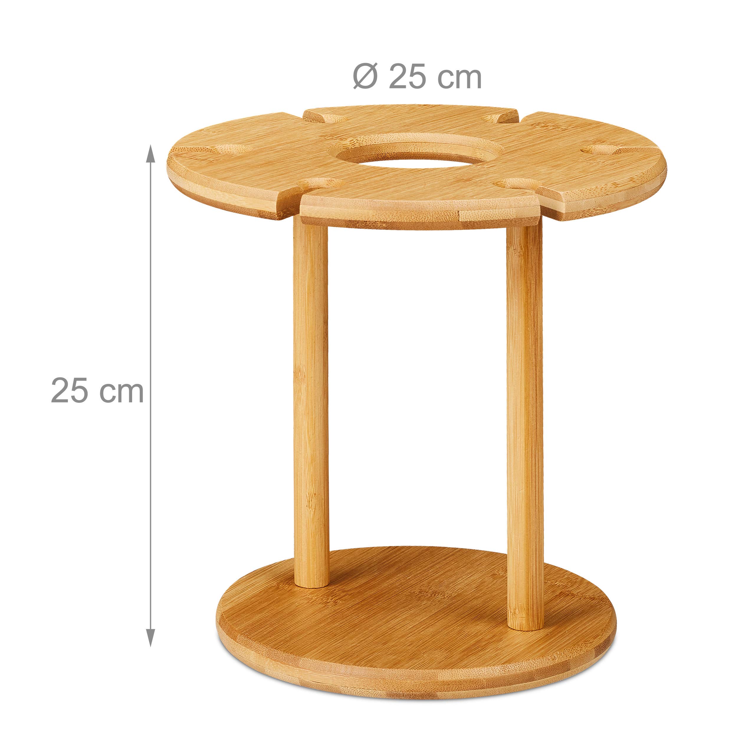 Relaxdays Weinglashalter, Bambus, für 6 Gläser, rund Ø 25cm, Weingeschenk, Bar, Weinbutler mit Weinflaschenhalter, natur 1 Stück
