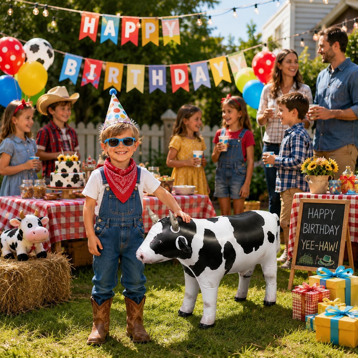 34.45 Inch Inflatable Cow Toy, Realistic PVC Blow Up Farm Animal Toy, Reusable Standing Cow Decoration for Birthday Party, Pool Party, Pretend Play, Classroom, Photo Booth & Farm Theme Events