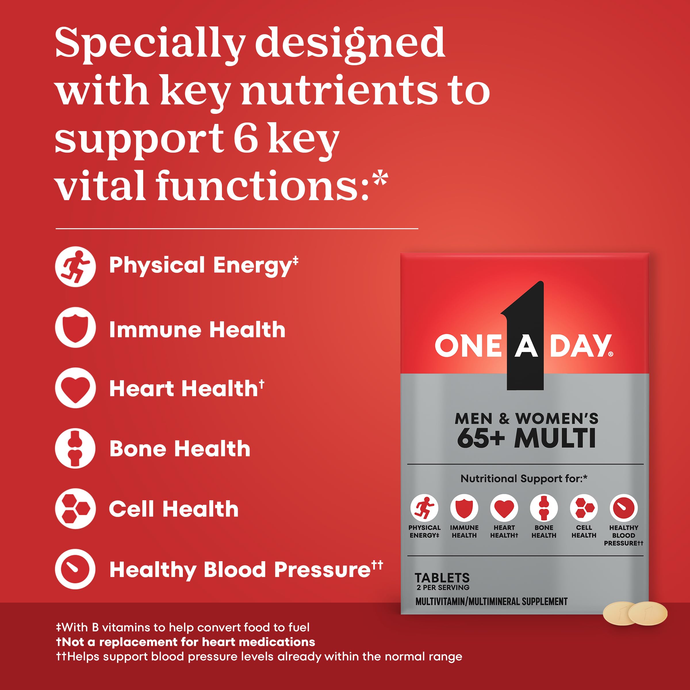 One A Day Proactive 65+, Mens & Womens Multivitamin, Supplement with Vitamin A, C, D, and Zinc to Support Bone Health & Cell Health, Calcium, Folic Acid, Tablet 150 Count — Amazon image 3