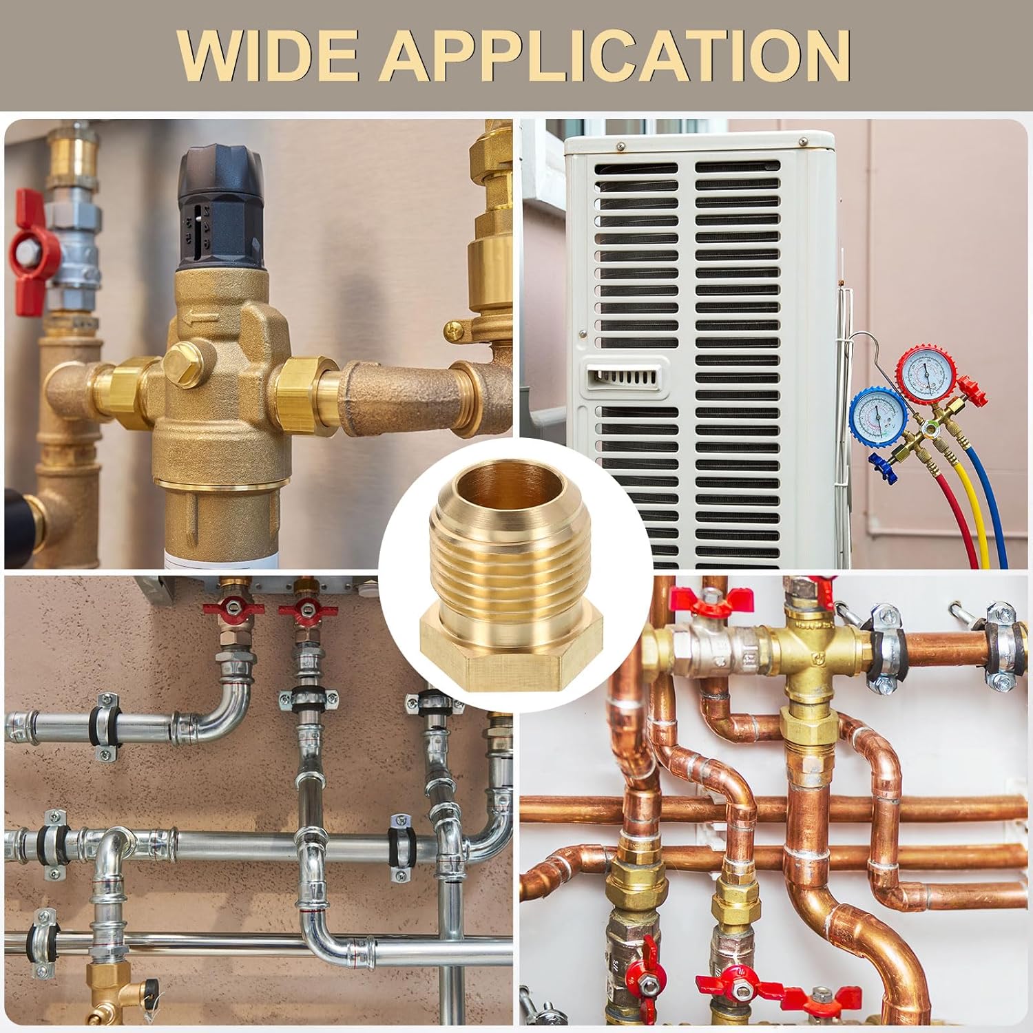 uxcell 2Pcs Brass Seal Plug, 7/8"-14 UNF Male Thread Hex Pipe Fitting, Flare Tube Fittings with Tape for Air Conditioner Pipe Extension Water Gas Line