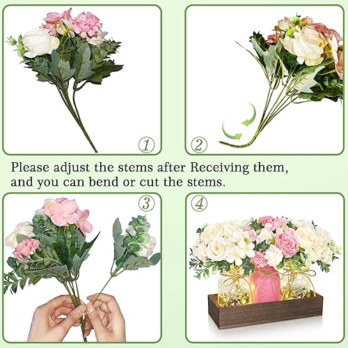 Miniatura 2 de BLEUM CADE Decoraciones de Centro de Mesa - 3 Piezas Rosas Flores Artificiales en Frascos Mason con Bandeja de Madera para Mesa de Comedor Mesa de