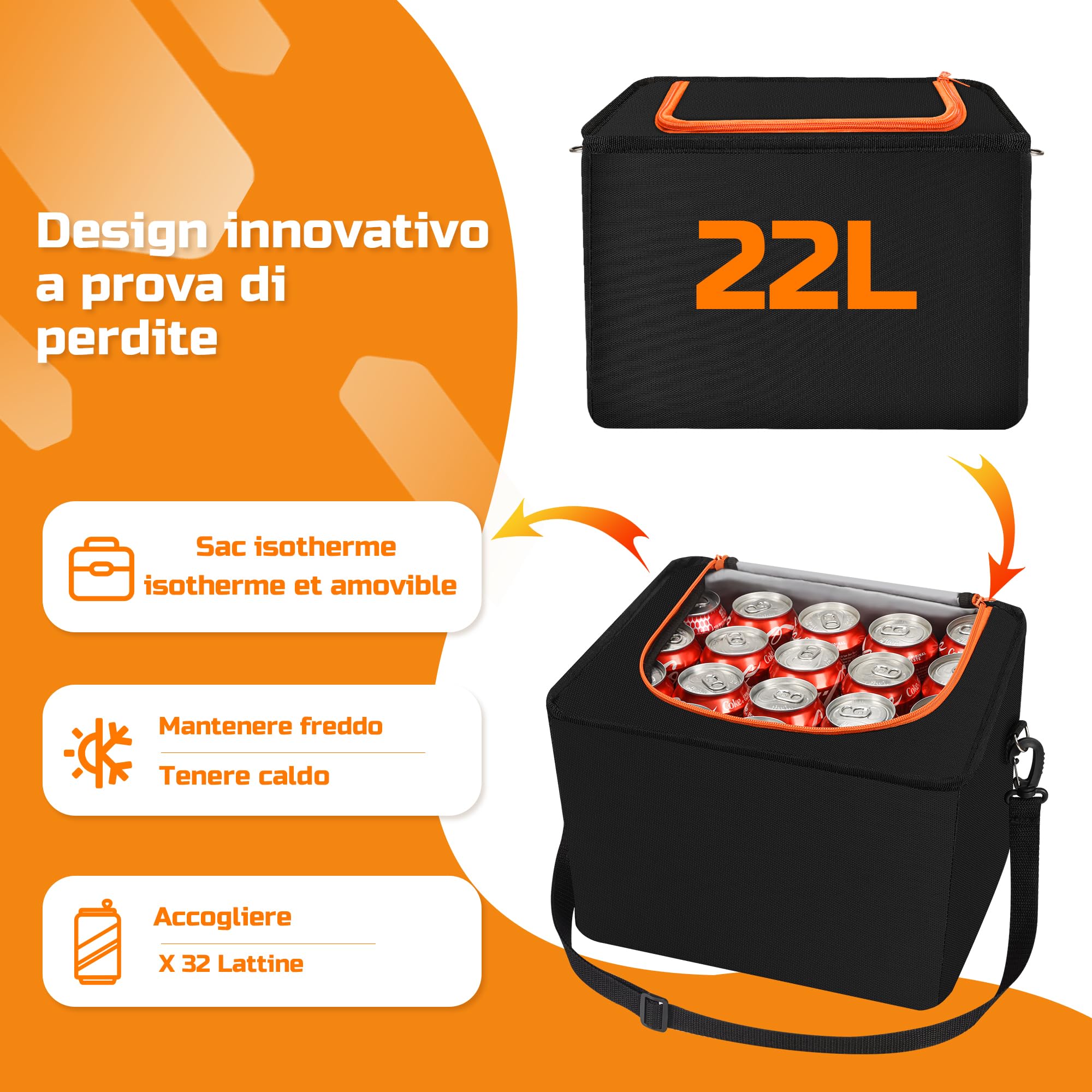 Einesin Molto grande da 88L Organizer Bagagliaio Auto Pieghevole con 22L Borsa termica, Organizer per Auto con 7 scomparti regolabili, Fondo Antiscivolo, Coperchio Pieghevole