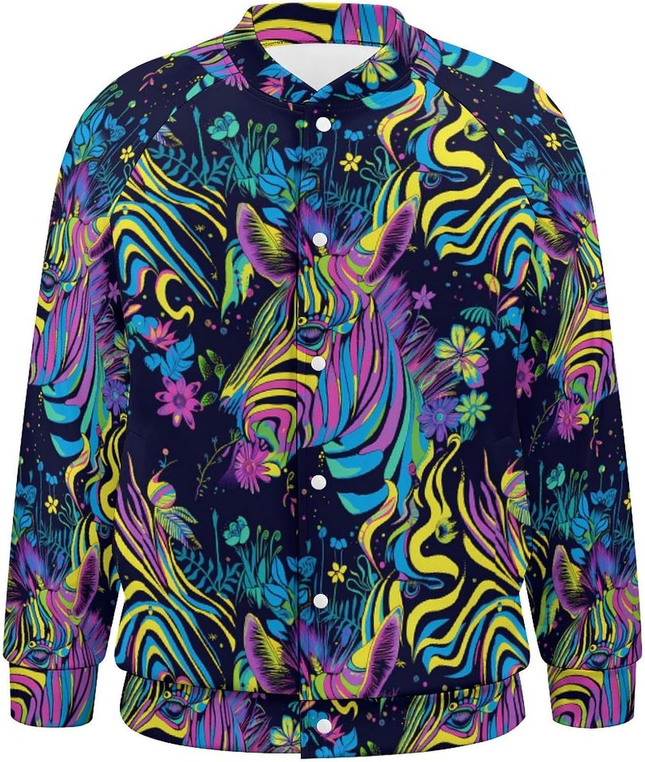 Psychedelic Zebra Novelty Men's Baseball Jackets Causal Sweatshirt Button Top Long Sleeve Coat