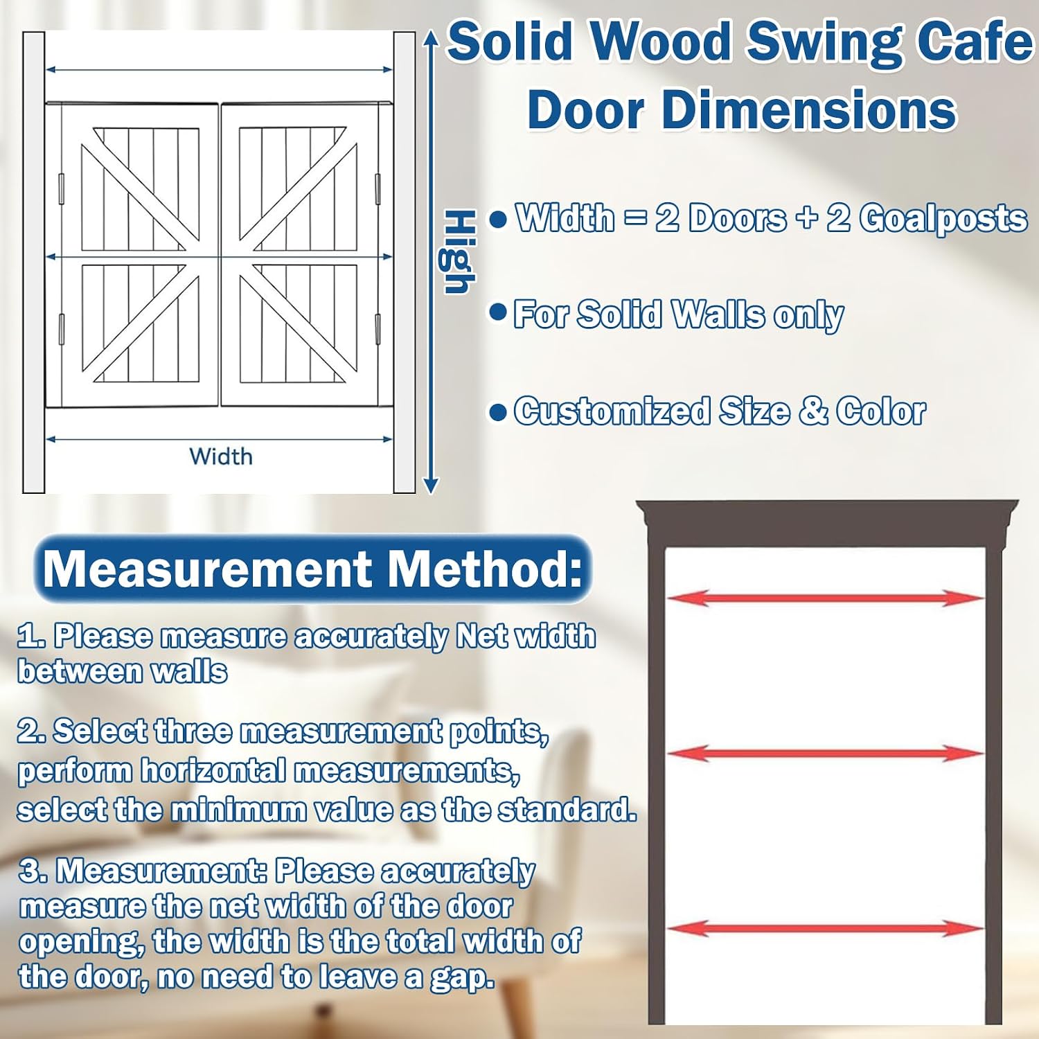 Solid Wood Cafe Swinging Doors - Auto Close Two-Way Entry Partit Door for Kitchen, Yard, Hallway - 58" W x 48" H Durable Swing Door Solution