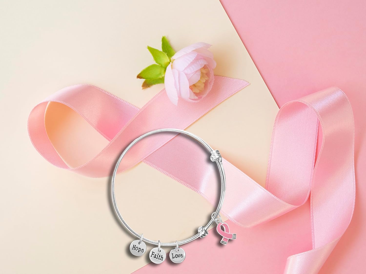 Breast Cancer Awareness Pink Ribbon Charm Retractable Bracelet for Fundraising, Charity Walks, and Gifts - Perfect for Breast Cancer Awareness Month - 1 Bracelet, RE-B-16-1