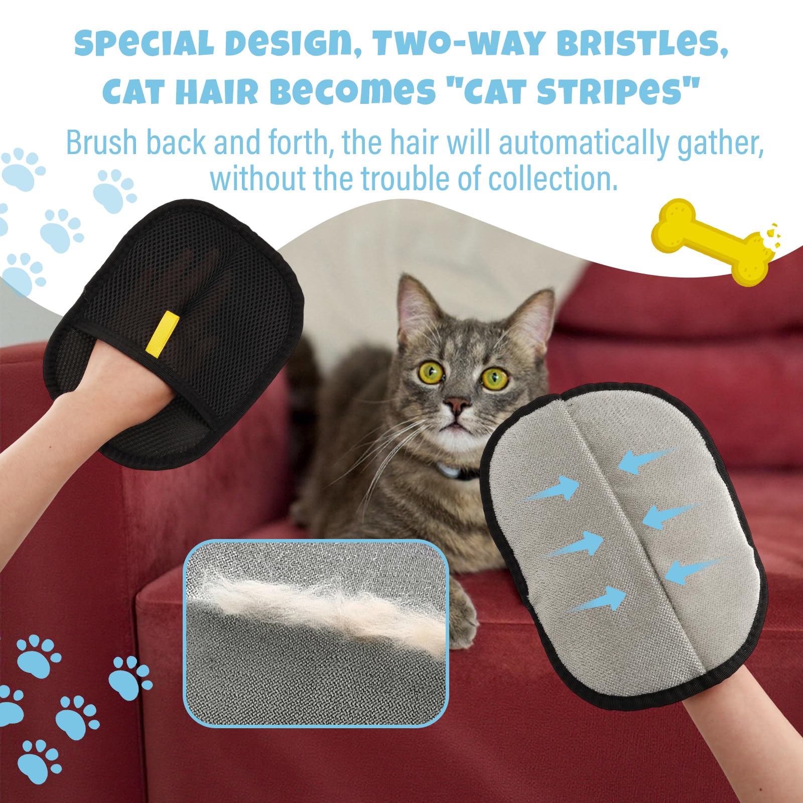 Fiohiros 2025 Upgraded 2 Pack Pet Hair Removal Glove, Double-Sided Electrostatic Pet Hair Remover Glove - Image 2