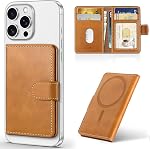SHIELDON Genuine Leather Magnetic Phone Wallet, RFID Blocking, 6 Card Slots, ID Window, Minimalist Front Pocket Wallet for Men Women - Compatible with iPhone 16/15/14/13/12 Series - Retro Light Brown | RFID Blocking Leather Wallet Card Holder for iPh