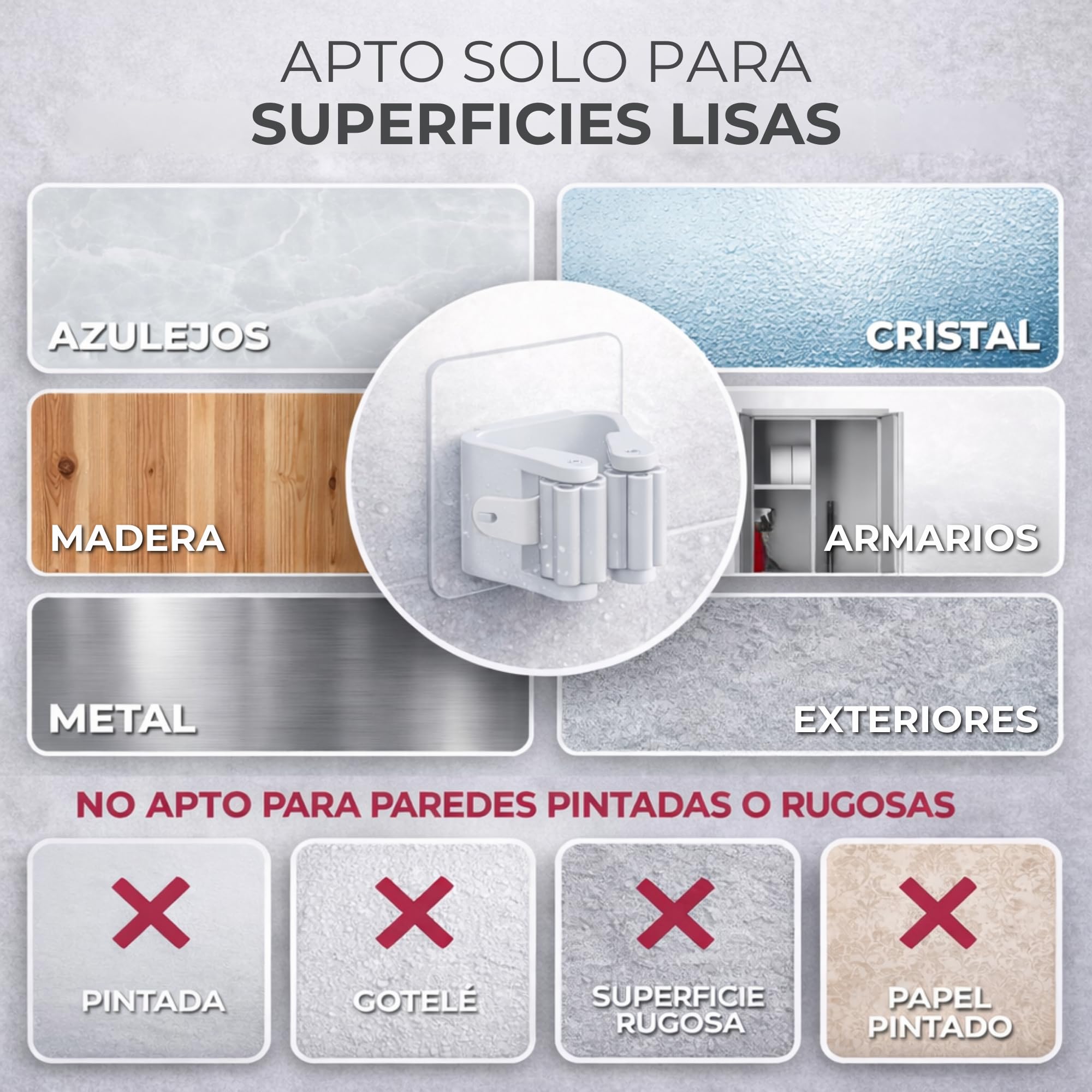 HKaizen Colgador de Escobas y Fregonas Adhesivo (Pack de 6) – Soporte para Pared sin Taladro, Resistente y Compacto para Cocina, Baño y Garaje — view 6