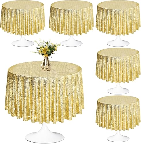 Miniatura 1 de 6 manteles de lentejuelas doradas de 50 pulgadas, mantel redondo dorado superpuesto, mantel redondo con purpurina dorada para bodas, fiestas, mesa