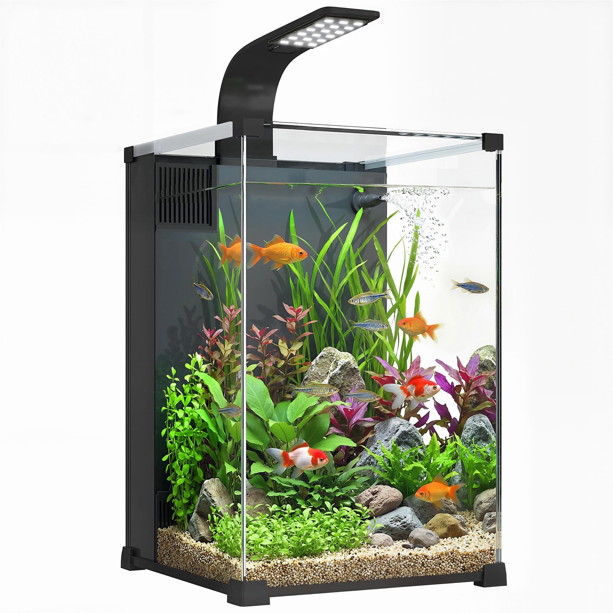 PawHut Aquarium en Verre Trempé 36L Complet - Nano Aquarium avec Filtre Intégré, Pompe 5W et Éclairage LED - Kit Aquarium Débutant pour Poissons et Plantes 30x30x45cm, Noir