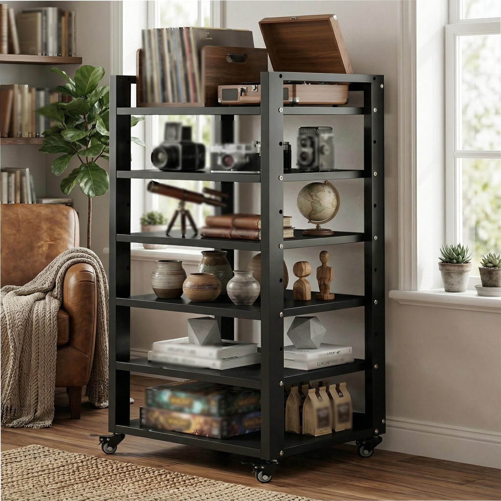 Mobile HiFi a 4 Ripiani per Giradischi e Componenti Audio - Supporto Multimediale Verticale con Struttura Robusta, Rack Stereo perfetto per Vinili, Console Gaming e Decoder, Design (A-6H, 50*40*120cm)