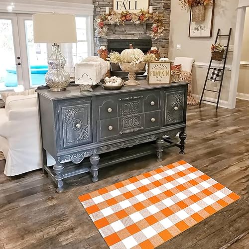 Miniatura 68 de CAINANEL Buffalo - Alfombra de algodón a cuadros de 5 x 7 pies, tejida a mano para interiores y exteriores, alfombra de área para puerta de Tela