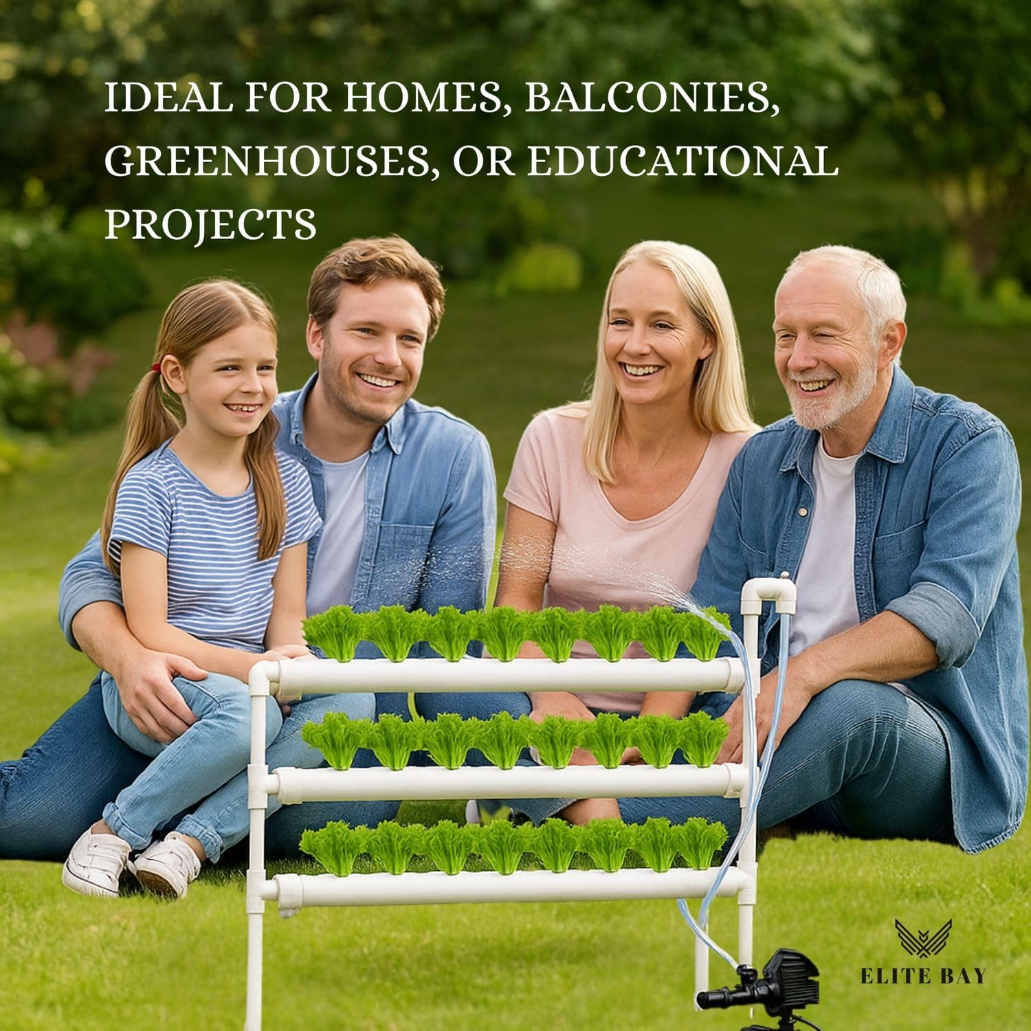 36-Pod Hydroponic Plant Growing System – PVC Vertical Soilless Indoor/Outdoor Garden Kit | White Tower with 36 Baskets, Sponges, AU/US Plug & Soft Tube | Ideal for Home Gardening