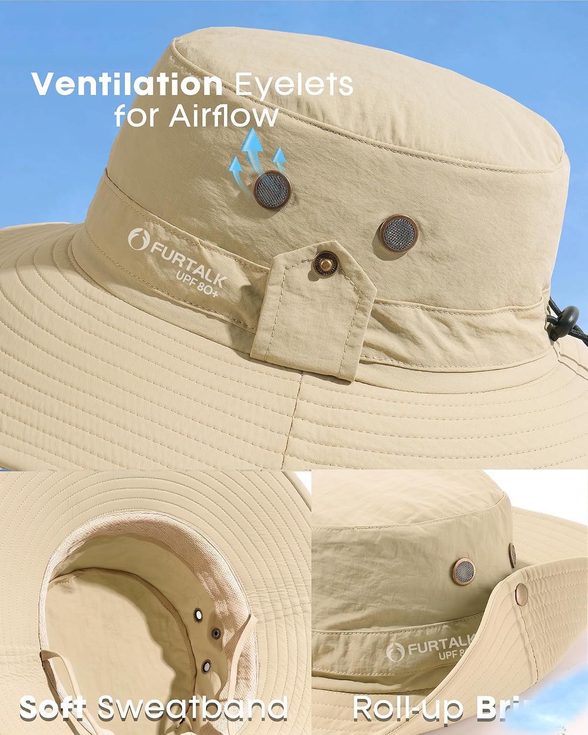 FURTALK Sun Hats for Men Fishing Hat UPF 80+ Foldable Wide Brim Outdoor Hiking Beach Summer Hats