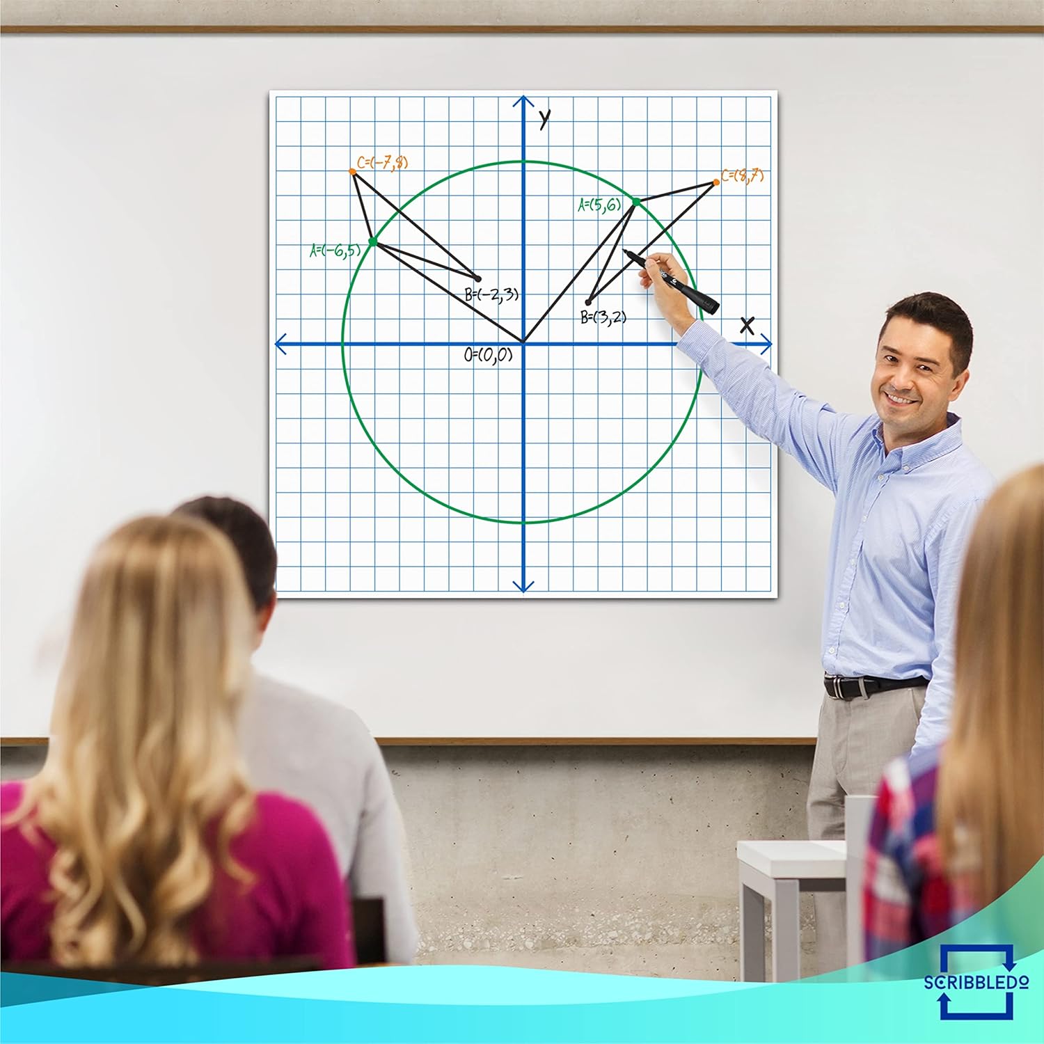 Scribbledo Jumbo Magnetic Coordinate Plane 27" x 27" White Board Dry Erase Graph Grid Board XY Coordinate Plane Grid Whiteboard Math Teacher Supplies
