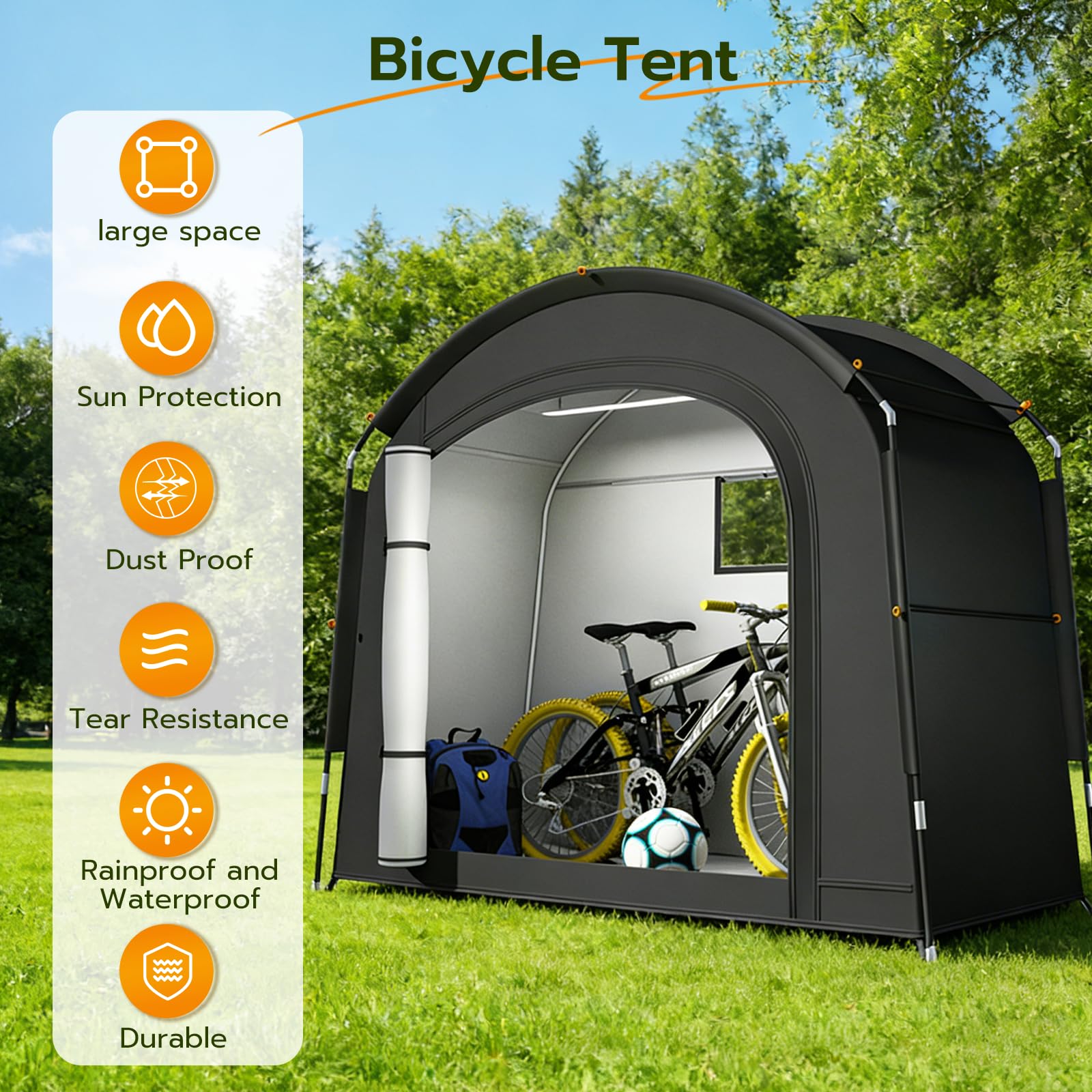 Garaje para 2 bicicletas, tienda impermeable para exteriores, resistente a los rayos UV, protección solar, jardín y funda protectora para bicicletas, 200 x 80 x 165 cm
