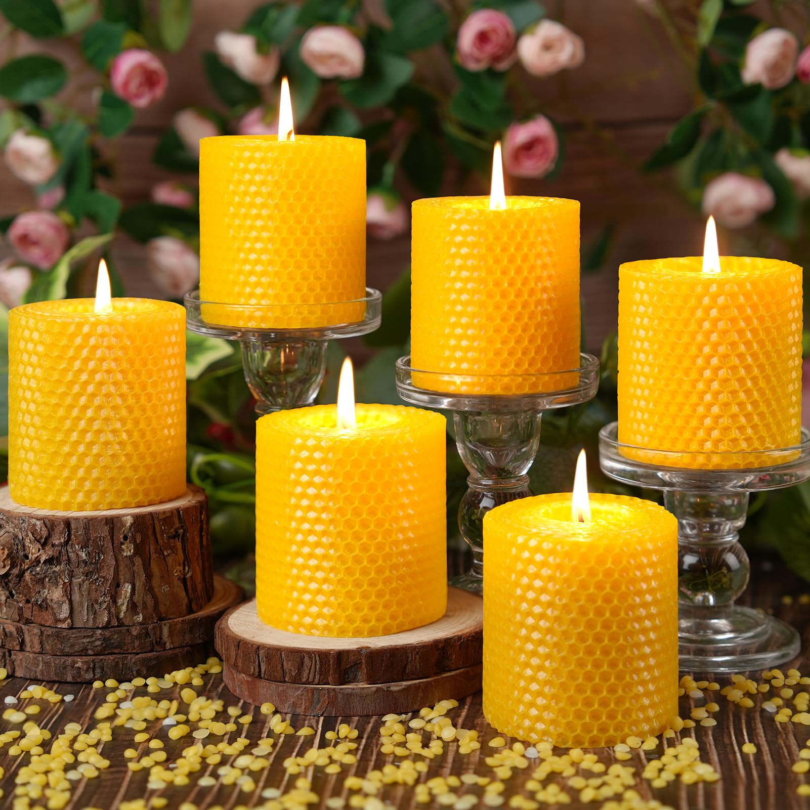 Beeswax Pillar Candles,Non-Toxic Honeycomb Bees Wax Candle for Home,Yellow