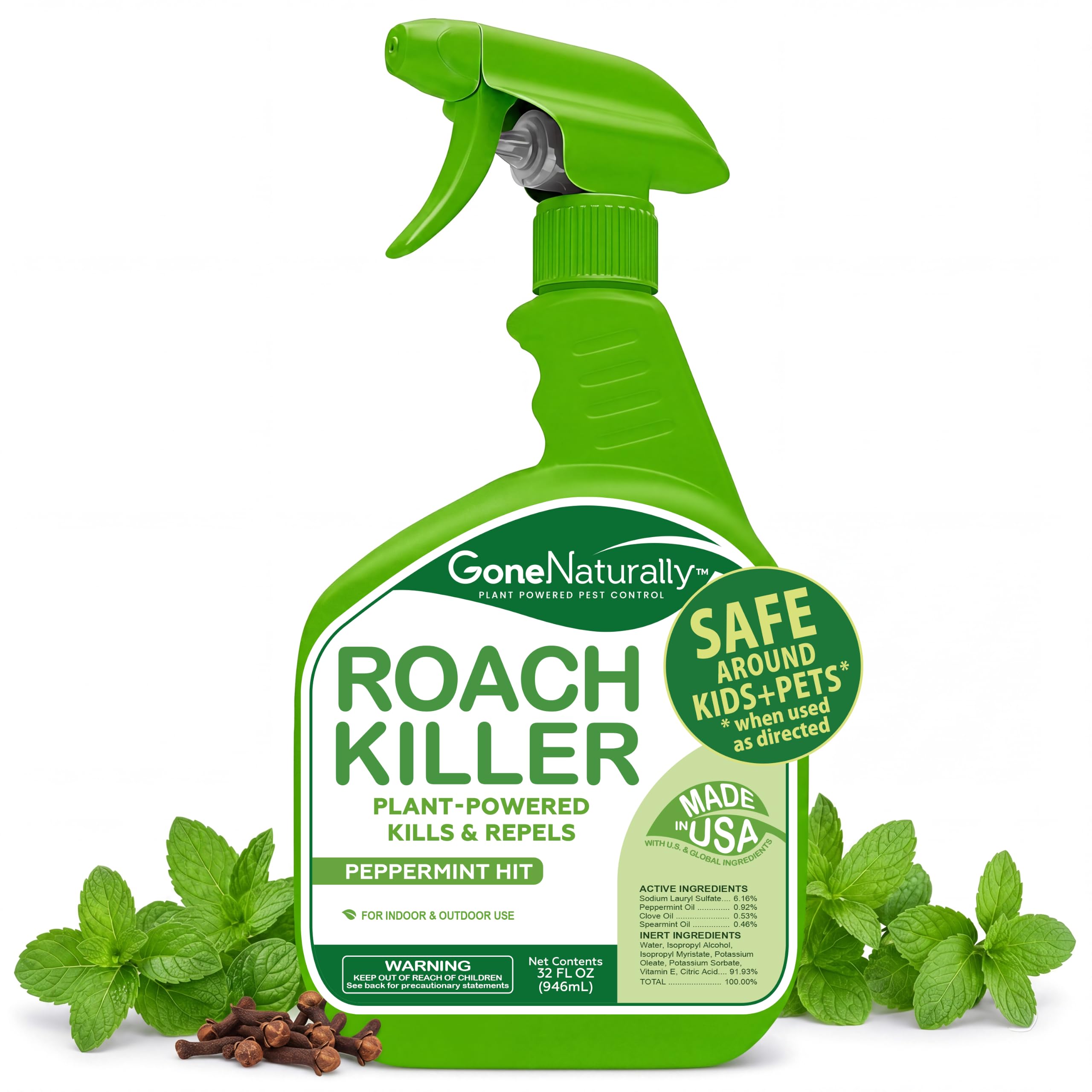 Roach Killer – Peppermint Oil Roach Spray for Indoor Infestation &amp; Outdoor Use – Cockroach Killer &amp; Roach Repellent for Home – Safe Around Kids &amp; Pets Pest Control (32oz)