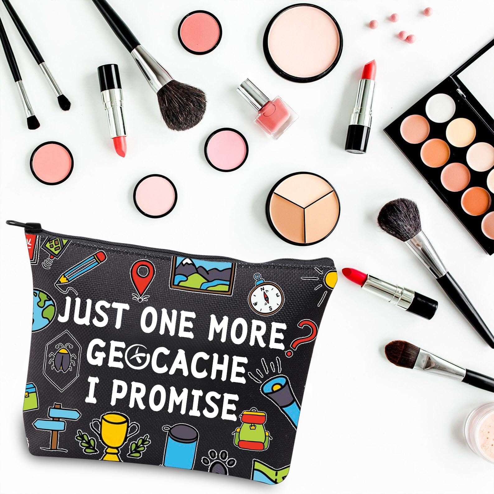 PLITI Funny Geocaching Gift for Geocacher Gift Just one More Geocache I Promise Makeup Bag Outdoor Lover Travel Pouch (More Geocache blU) - Image 3