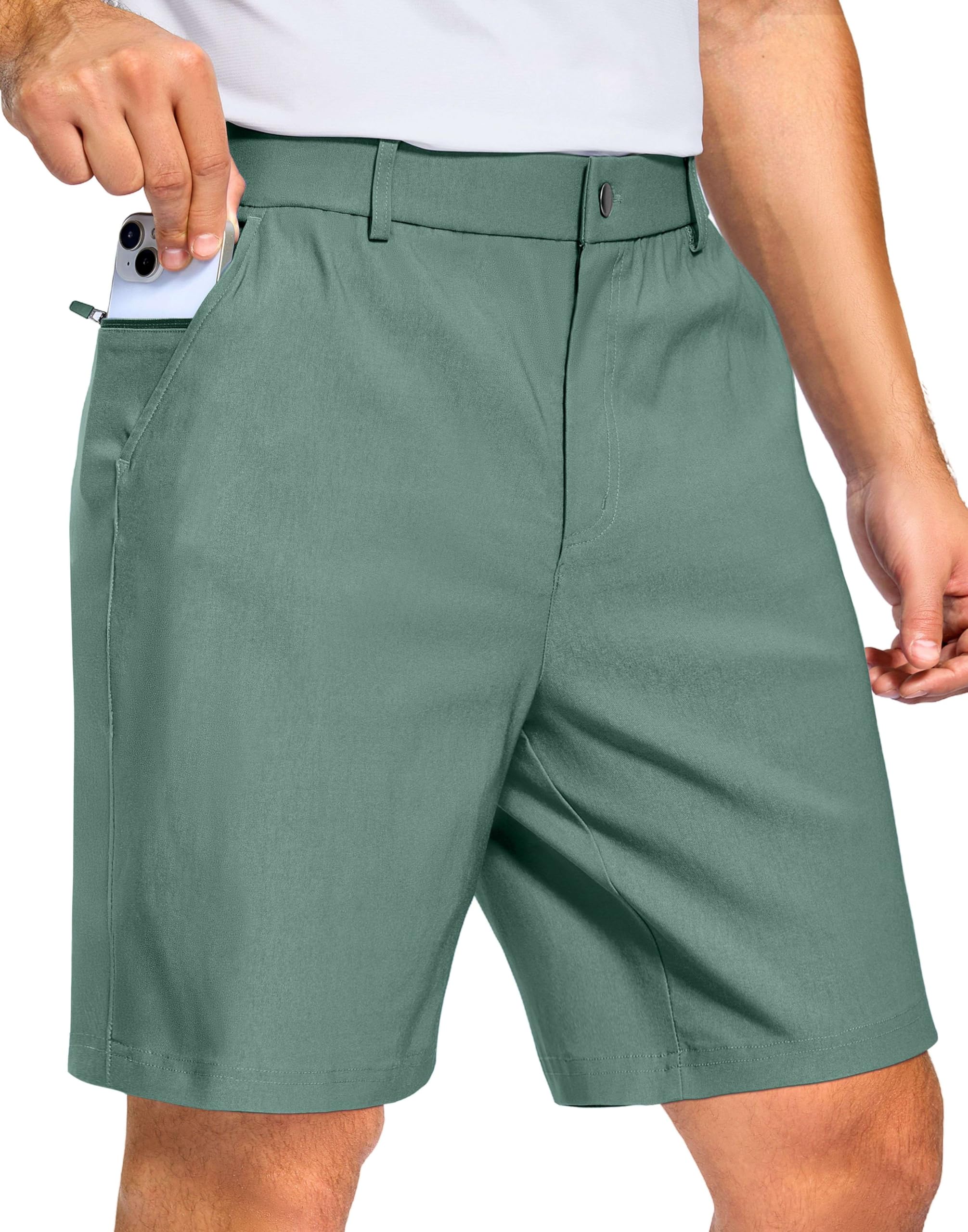 Pudolla Mens Golf Dress Shorts 7 9 Stretch Casual Work Hybrid Shorts for Men with 3 Pockets Quick