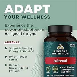 Ancient Nutrition Adrenal Support with Ashwagandha Supplement, Helps Reduce Stress & Fatigue, Paleo and Keto Friendly, Gluten Free, 1300mg, 60 Capsules