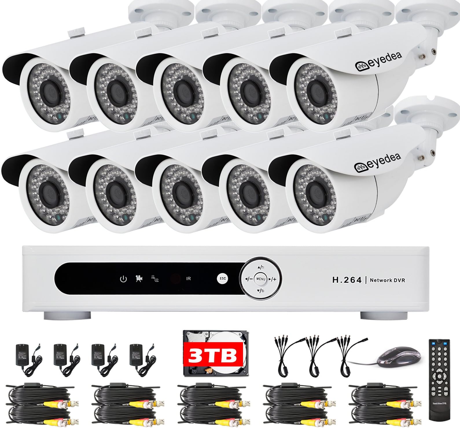 Eyedea 16CH 1080N 3500TVL HDMI Standalone Network DVR P2P Phone APP View Email Alarm DVR Video Surveillance Bullet Waterproof Crystal Video Clear Night Vision Home CCTV Security Camera System Kit 3TB