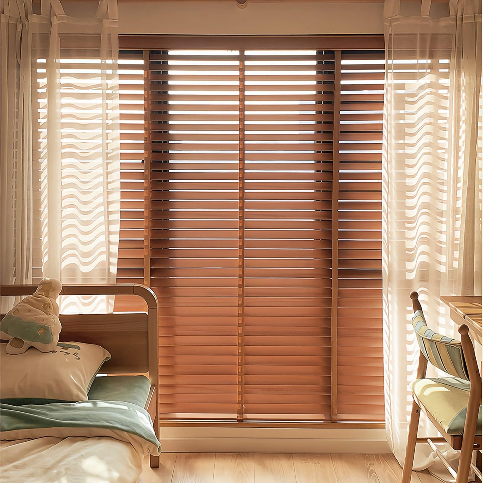 Persiana Veneciana de Madera - 50cm 60cm 70cm 80cm 90cm 100cm 110cm 120cm 140cm 150cm 160cm Persianas venecianas de fácil instalación - Privacidad - Lamas De 5cm - para Interior(Brown)
