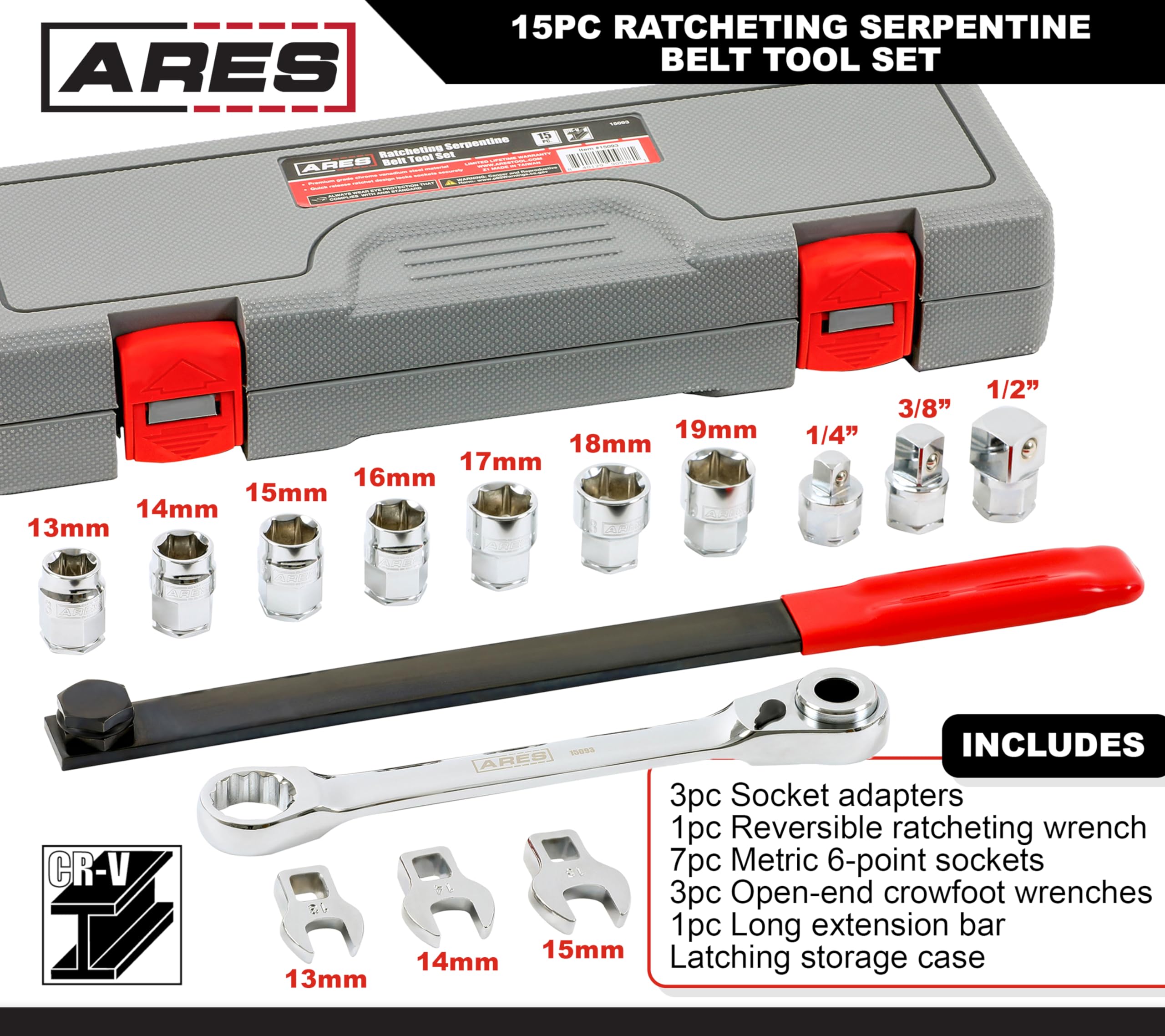 ARES 15093 Ratcheting Serpentine Belt Tool Set