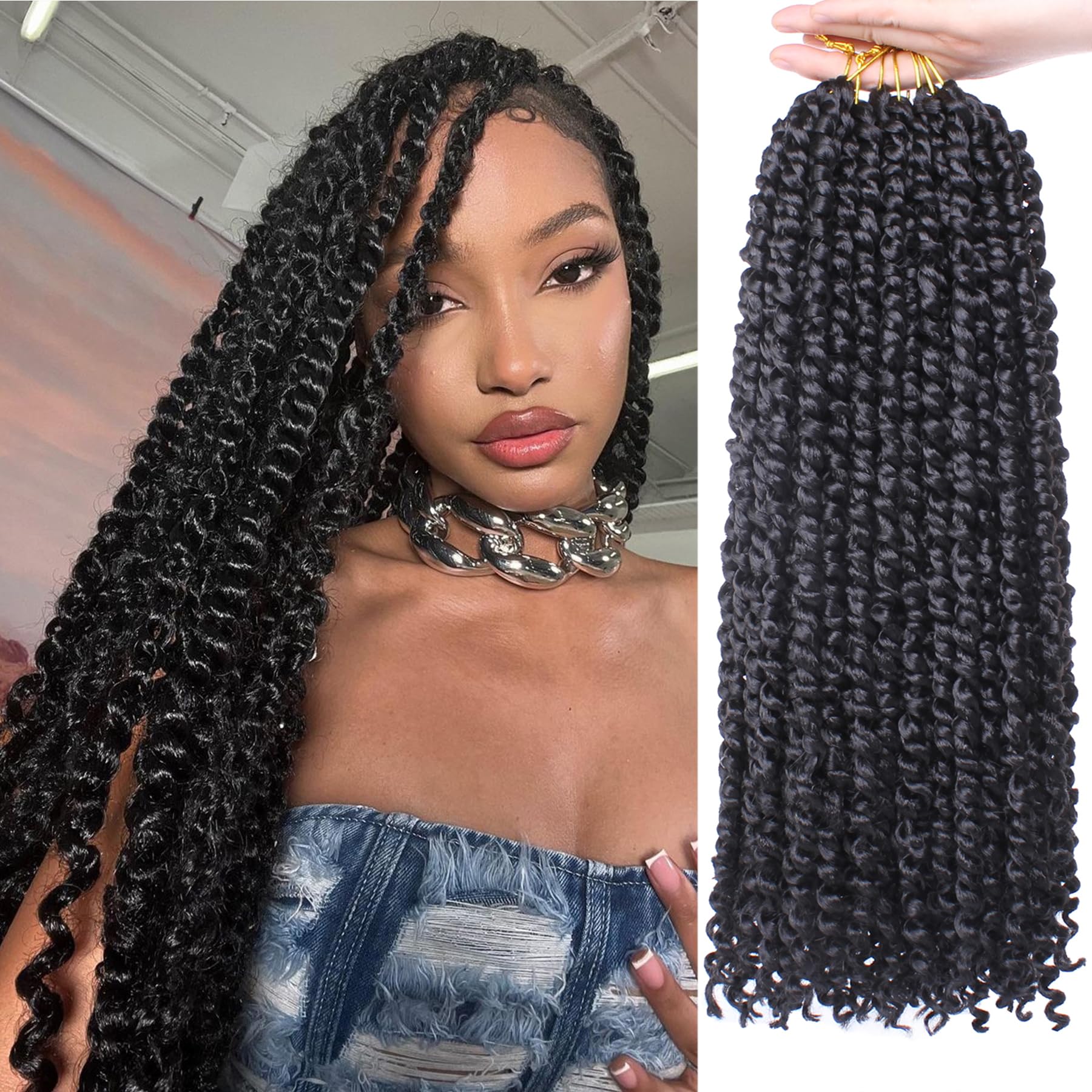 Xtrend 8packs 22inch Pre-twisted Passion Twist Hair Natural Black Pre-looped Passion Twists Crochet Braids Synthetic Hair Extensions Crochet Hair For
