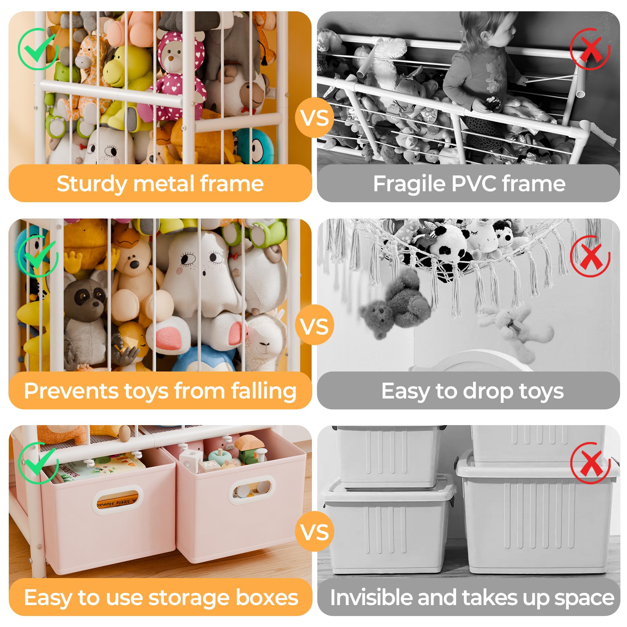 GRANNY SAYS Jaula de Peluches con Cajas de Tela, Jaula Estantería de Metal para Juguetes, Organizador Juguetes, Organizador de Juguetes para la Habitación de los Niños Guardería Sala de Juegos