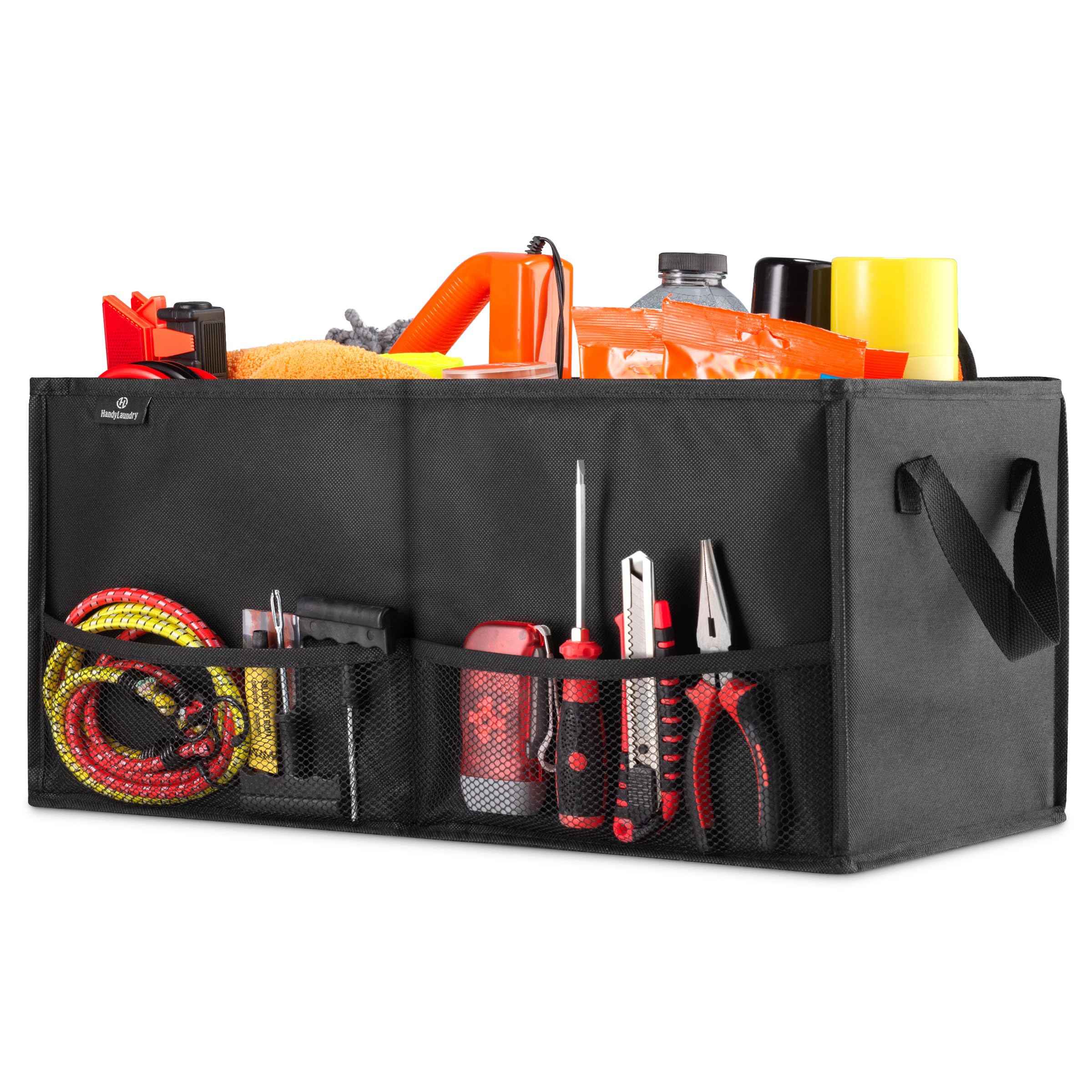 Handy Laundry Fold-Away Car Trunk Organizer – Non-Slip Securing Fasteners – 22 x 10 x 11 Inches – Prevents Shifting and Rolling (Black)