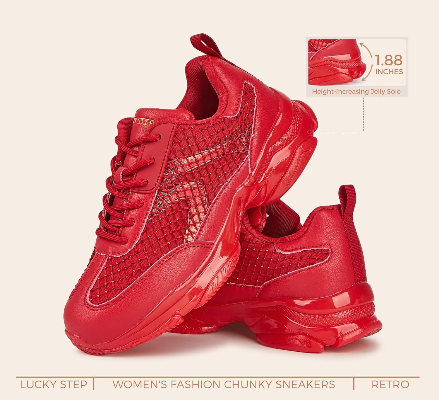 LUCKY STEP Women's Fashion Rhinestone Platform Sneakers Bling Tennis Casual Breathable Walking Shoes Trendy Bedazzled Wedding Bridal Party Footwear - Image 3