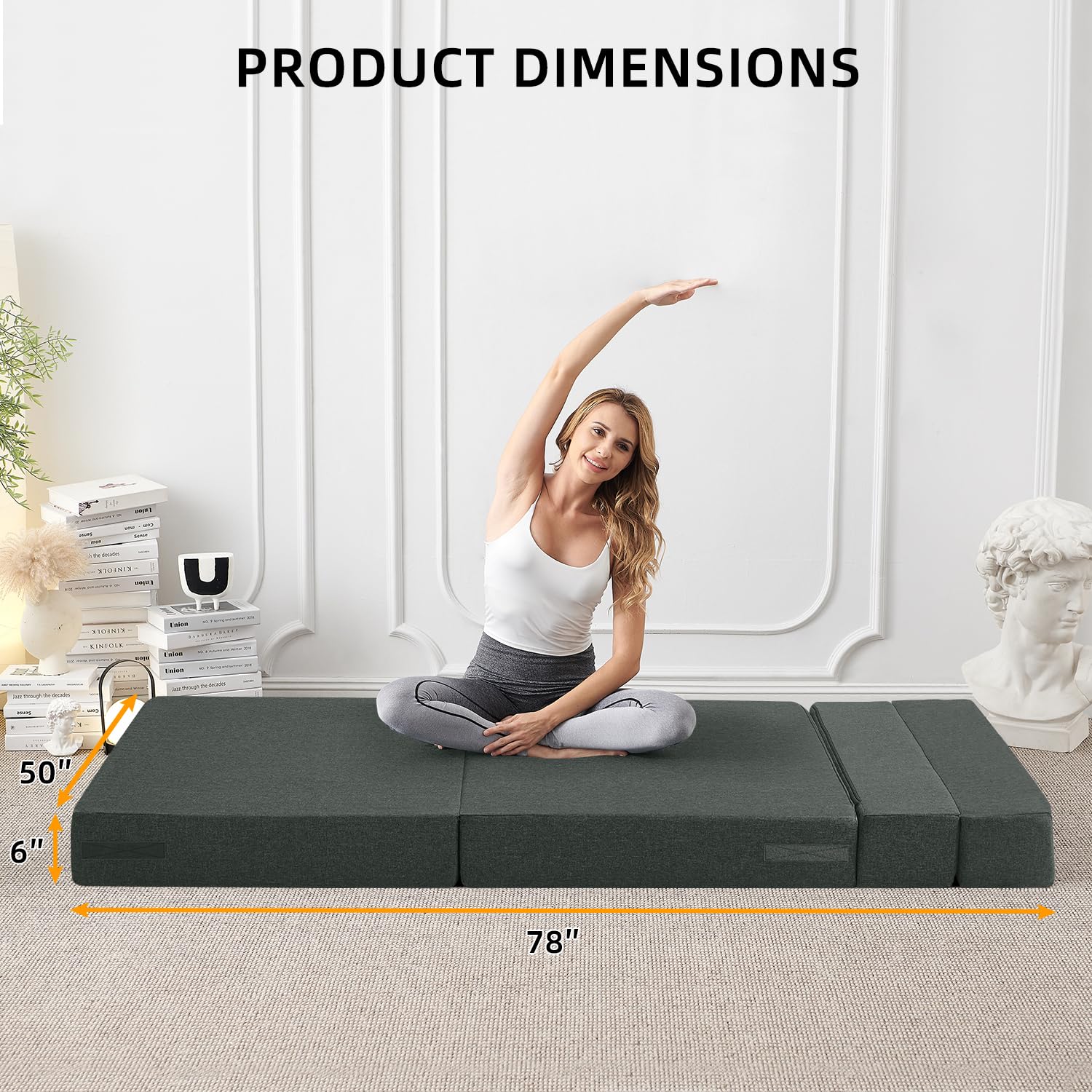 FILUXE Convertible Folding Sofa Bed - Sleeper Chair with Pillow, Modern Linen Fabric Floor & Futon Couch, Foldable Mattress for Living Room/Dorm/Guest Use/Home Office/Apartment, Full Size, Dark Gray