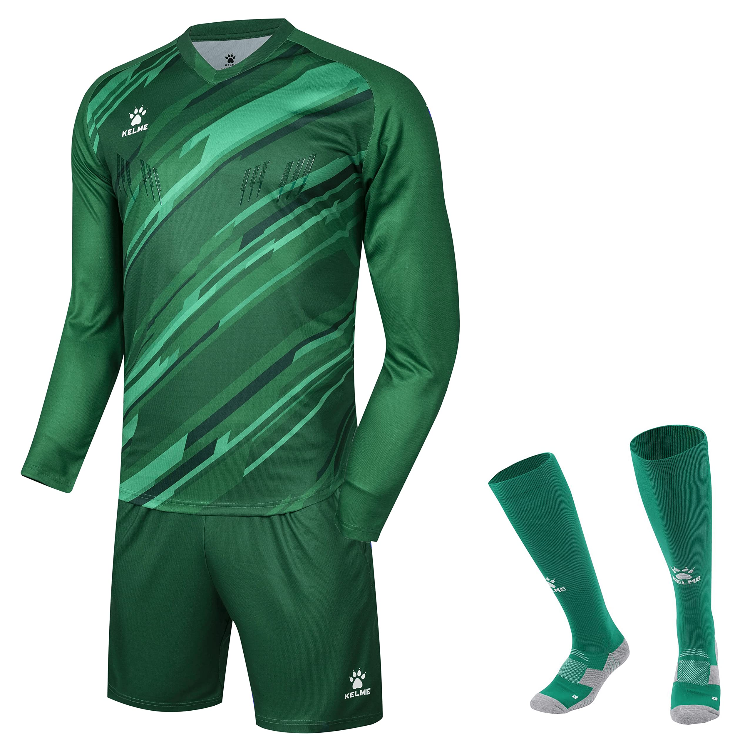 KELME Soccer Goalkeeper Jersey Pro Set Uniform - Padded Goalkeeper Shirt Shorts Socks - Men's Goalie Jersey Adults Kids, Green, Medium