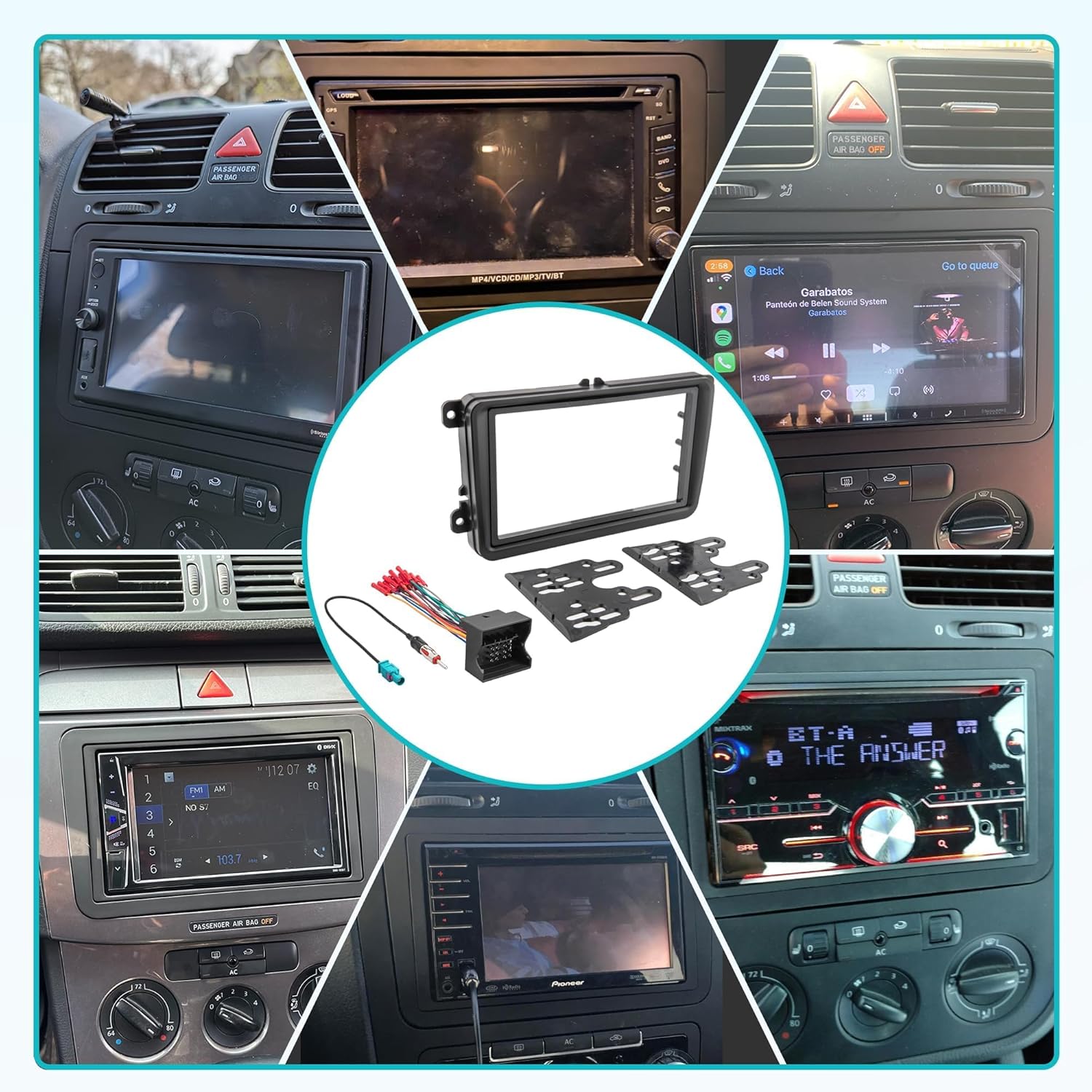 NuIth Double DIN Radio Dash Kit W/Radio Wire Harness for 2005-2015 Volkswagen Jetta/Beetle/CC/Golf/Passat/Tiguan, Aftermarket Car Stereo Installation Trim Bezel Bracket Wire Kits